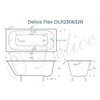 Ванна чугунная Delice Flex DLR230632R 180х85 с отверстиями под ручки